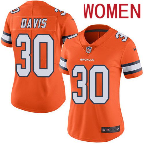 Women Denver Broncos 30 Terrell Davis Orange Nike Rush Vapor Limited NFL Jersey